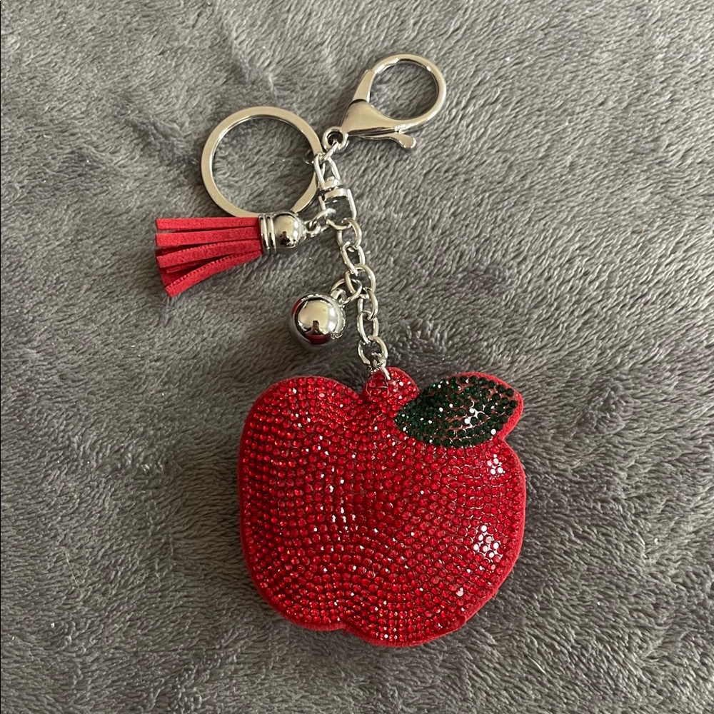 Red Apple Rhinestone Keychain purse bag charm new rhinestone teacher gift